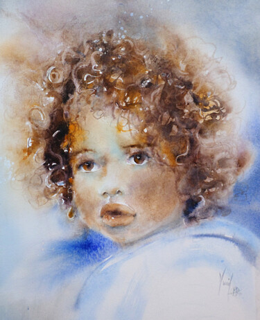 Painting titled "Petit soleil" by Muriel Mougeolle, Original Artwork, Watercolor