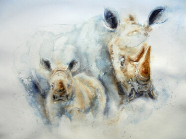 Mother and son Peinture intitulée "Mother and son" par Muriel Mougeolle, Œuvre d'art originale, Aquarelle