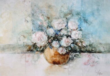 Malerei mit dem Titel "Romantique" von Muriel Mougeolle, Original-Kunstwerk, Aquarell Auf Karton montiert