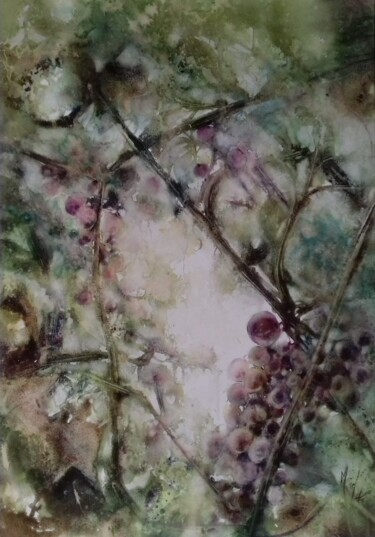 Painting titled "Lumière d'automne II" by Muriel Mougeolle, Original Artwork, Watercolor