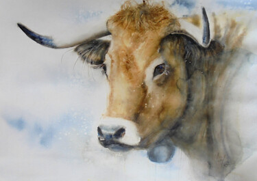 Painting titled "Aubrac" by Muriel Mougeolle, Original Artwork, Watercolor