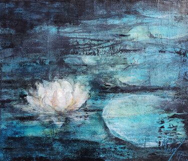 Painting titled "Nénuphar II" by Muriel Mougeolle, Original Artwork, Acrylic Mounted on Wood Stretcher frame