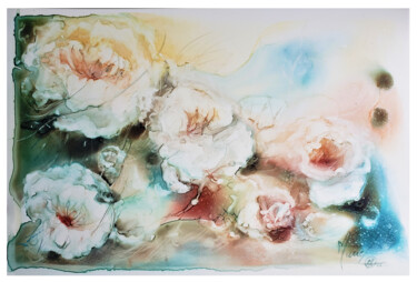 Painting titled "Roses anciennes" by Muriel Mougeolle, Original Artwork, Watercolor