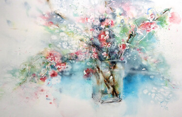 Peinture intitulée "Bouquet de mon jard…" par Muriel Mougeolle, Œuvre d'art originale, Aquarelle