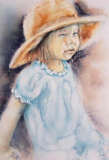 Painting titled "The orange Hat" by Muriel Mougeolle, Original Artwork, Watercolor