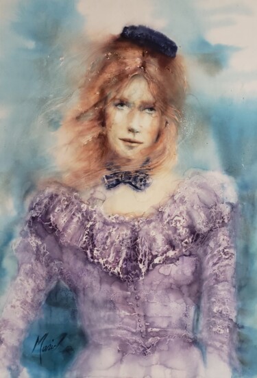Pintura titulada "Violetta" por Muriel Mougeolle, Obra de arte original, Acuarela Montado en Bastidor de camilla de madera