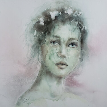 Картина под названием "A fleur de peau" - Muriel Mougeolle, Подлинное произведение искусства, Акварель Установлен на Деревян…