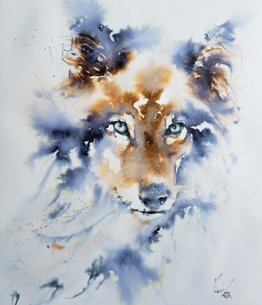 Pintura intitulada "Rêve de loup" por Muriel Mougeolle, Obras de arte originais, Aquarela