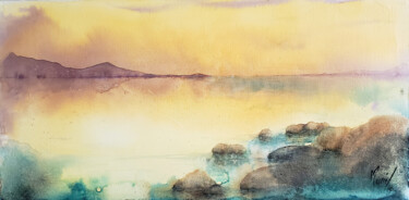 Картина под названием "Au-delà de l'horizon" - Muriel Mougeolle, Подлинное произведение искусства, Акварель Установлен на Де…