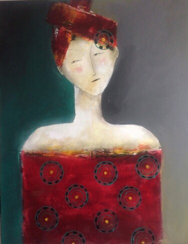 Painting titled "La causeuse rouge" by Muriel Paul, Original Artwork, Acrylic