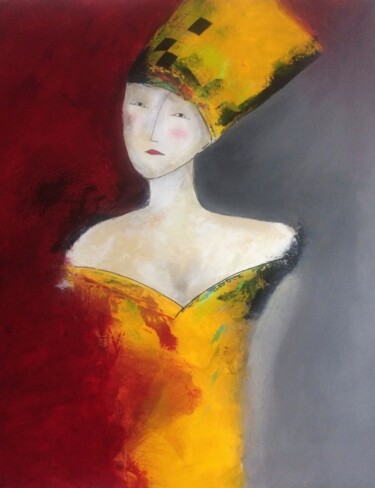 Painting titled "la causeuse jaune" by Muriel Paul, Original Artwork, Acrylic