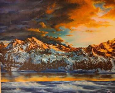 Painting titled "Montagnes enneigées" by Muriel Thoreau, Original Artwork, Oil