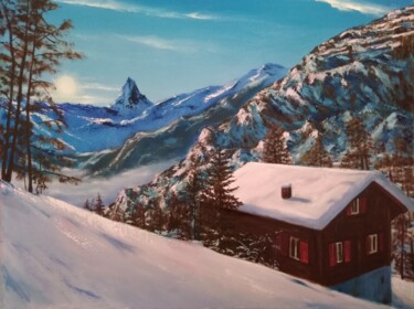 Peinture intitulée "Chalet sous la neige" par Muriel Thoreau, Œuvre d'art originale, Huile