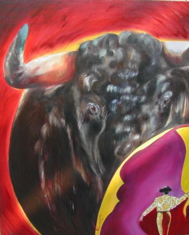 Painting titled "LOS TOROS DE GUISAN…" by Muriel Favrin, Original Artwork