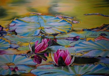 Painting titled "Monet's pond #artis…" by Muriel Besson-Braem, Original Artwork, Oil