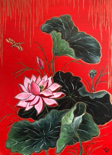 Peinture intitulée "Le Lotus et la Libe…" par Muriel Besson-Braem, Œuvre d'art originale, Huile