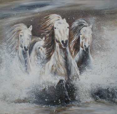 Painting titled "chevaux-d-ecume.jpg" by Muriel Besson-Braem, Original Artwork, Oil