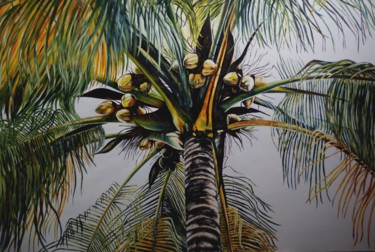 Peinture intitulée "l-ombre-des-cocotie…" par Muriel Besson-Braem, Œuvre d'art originale, Huile
