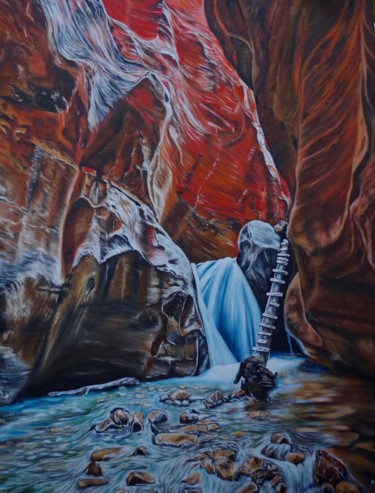 Painting titled "Blue River" by Muriel Besson-Braem, Original Artwork, Oil