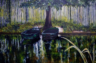 Malerei mit dem Titel "Les barques oubliées" von Muriel Besson-Braem, Original-Kunstwerk, Öl