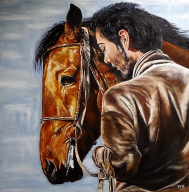 Painting titled "Horseman" by Muriel Besson-Braem, Original Artwork, Oil