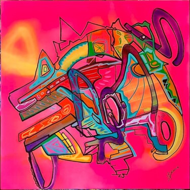 Painting titled "Machine à remonter…" by Deumie, Original Artwork, Spray paint Mounted on Wood Stretcher frame