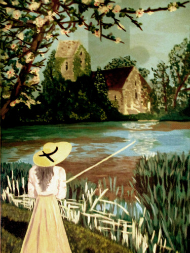 Peinture intitulée "la fée du lac" par Muriel Dupont, Œuvre d'art originale, Huile