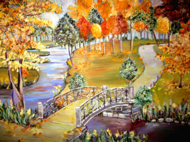 Schilderij getiteld "paysage d'automne" door Muriel Dupont, Origineel Kunstwerk, Olie