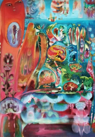 Pintura titulada "Les voiliers du ciel" por Muriel Gabilan, Obra de arte original, Acrílico Montado en Bastidor de camilla d…
