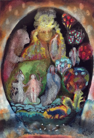 Dessin intitulée "Enfant du solstice" par Muriel Gabilan, Œuvre d'art originale, Encre