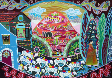 Painting titled "Transhumance en Cév…" by Muriel Gabilan, Original Art, Gouache