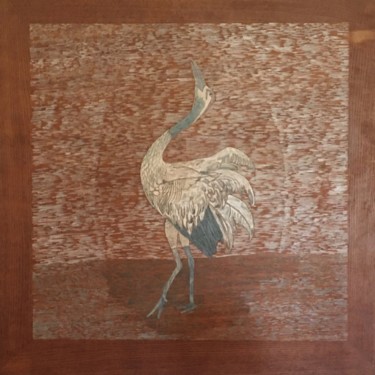 Painting titled "Héron bleu" by Murielle Lucie Clément, Original Artwork, Tempera Mounted on Wood Panel