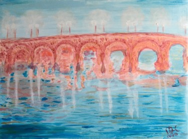 Peinture intitulée "L'aube sur la Loire" par Murielle Lucie Clément, Œuvre d'art originale, Huile