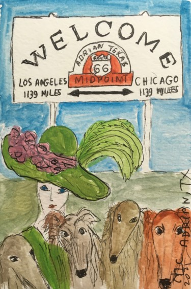 Drawing titled "Adrian, TX" by Murielle Lucie Clément, Original Artwork, Watercolor