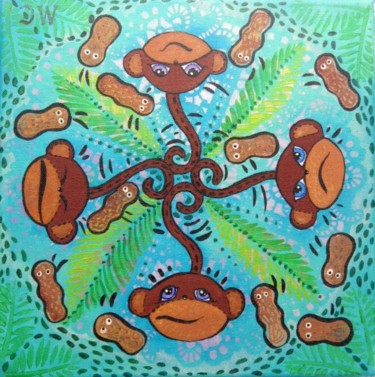Peinture intitulée "macaques et cacahue…" par Murielle Coignec, Œuvre d'art originale