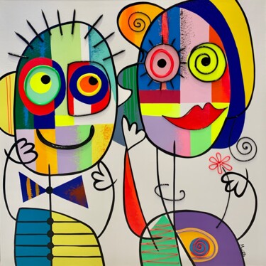 Painting titled "Happy Lovers" by Muriel Matt, Original Artwork, Acrylic