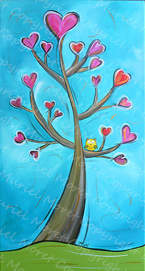 Painting titled "The Love Tree" by Mimi Bondi, Original Artwork, Oil