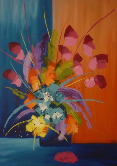 Peinture intitulée "Bouquet de fleurs" par Murphye, Œuvre d'art originale, Huile