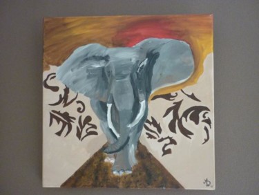 Peinture intitulée "Charge d'éléphant" par Murphye, Œuvre d'art originale, Huile