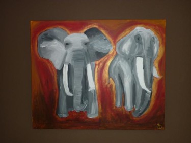 Peinture intitulée "Couple d'éléphants" par Murphye, Œuvre d'art originale, Huile