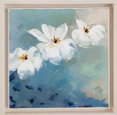 Malerei mit dem Titel "Beyaz çiçekler" von Mürşide Özyonar, Original-Kunstwerk, Öl Auf Holzplatte montiert