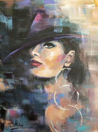 "Mor şapkalı kadın" başlıklı Tablo Mürşide Özyonar tarafından, Orijinal sanat, Akrilik