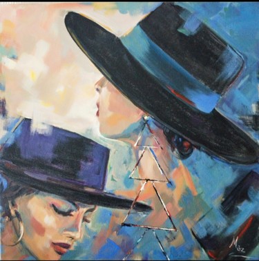 Painting titled "Hats and women" by Mürşide Özyonar, Original Artwork, Acrylic Mounted on artwork_cat.