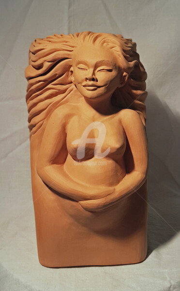 Sculptuur getiteld "L'ATTENTE" door Muryelle Faure, Origineel Kunstwerk, Terra cotta
