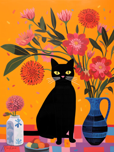 Arte digital titulada "BLACK CAT IN A POP…" por Muse Korner, Obra de arte original, Collages digitales