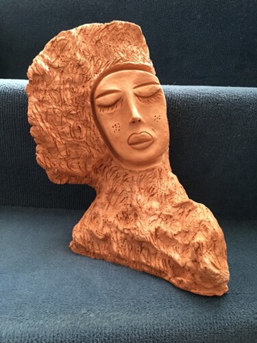 Sculpture intitulée "Arbre et visage end…" par Musetti, Œuvre d'art originale, Terre cuite