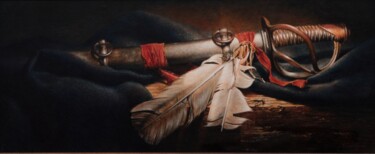Painting titled "Меч" by Mushegh Hovsepyan, Original Artwork, Oil Mounted on Wood Stretcher frame