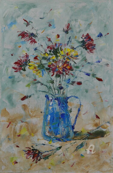 Painting titled "Asters" by Vasiliy Polushkin, Original Artwork, Oil