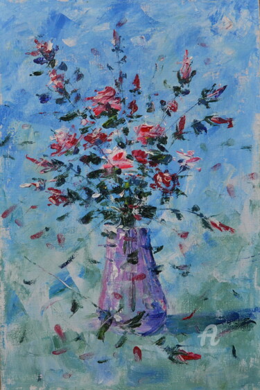Картина под названием "Roses" - Vasiliy Polushkin, Подлинное произведение искусства, Масло
