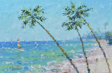 Painting titled "Pink beach" by Vasiliy Polushkin, Original Artwork, Oil